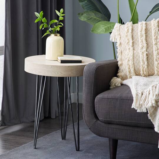 Brown Wood & Metal Modern Accent Table